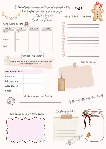7 Tage Planer für Christen zur Weihnachzeit m. tgl Bibelversen, Wochenrückblick, Platz für Notizen + Ideen, A 4 pdf, 12 Seiten + 2 Seiten Boni