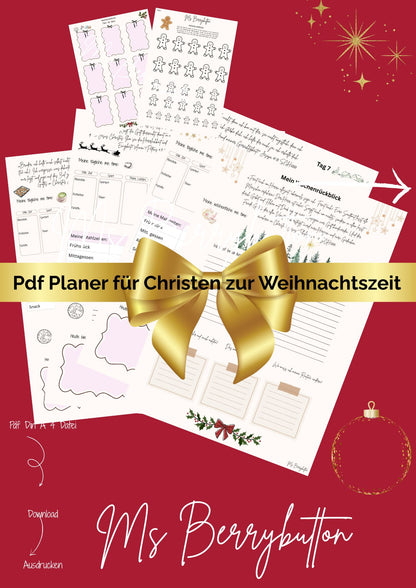 7 Tage Planer für Christen zur Weihnachzeit m. tgl Bibelversen, Wochenrückblick, Platz für Notizen + Ideen, A 4 pdf, 12 Seiten + 2 Seiten Boni