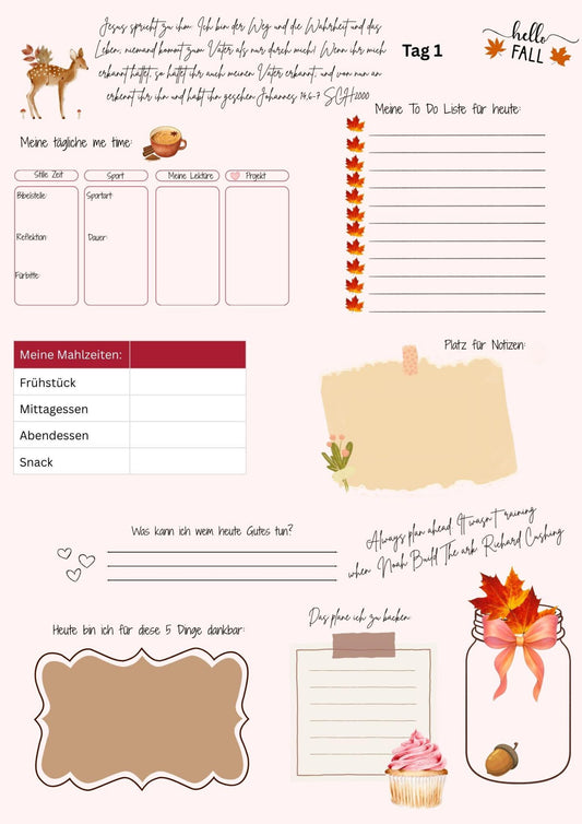 7 Tage Planer für Christen zum Herbst m. tgl Bibelversen, Wochenrückblick, Platz für Notizen + Ideen, A 4 pdf, 11 Seiten + 2 Boni