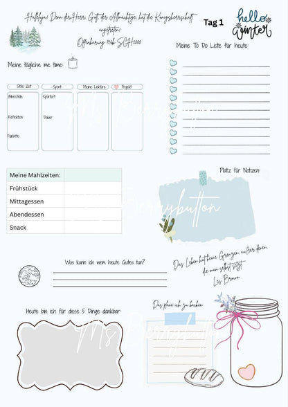 7 Tage Planer für Christen zur Winterzeit m. tgl Bibelversen, Wochenrückblick, Platz für Notizen + Ideen, A 4 pdf, 11 Seiten + 2 Seiten Boni